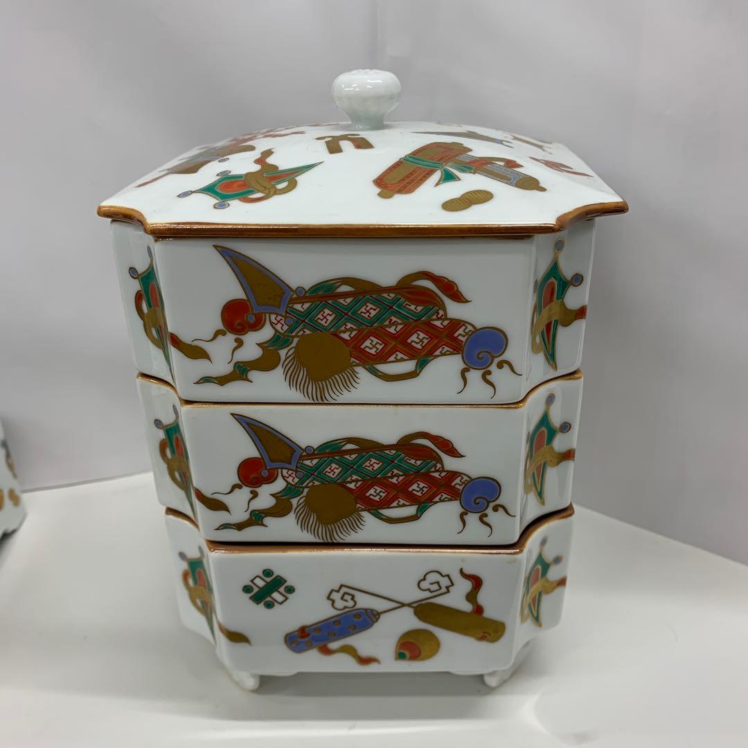 其泉 作/錦宝尽文三段重/共箱/伊万里焼/有田焼/重箱/