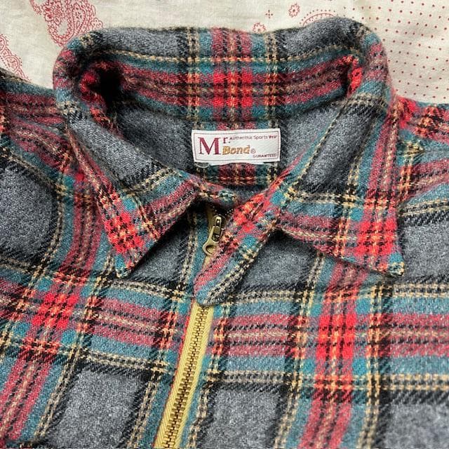 Mr.Bond タータンチェック チンスト付き ハーフジップウールシャツ S