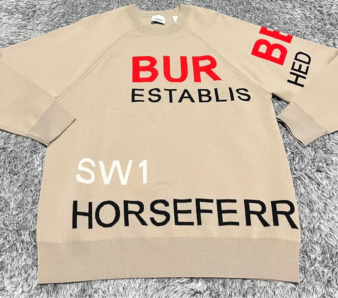 【現品限り】BURBERRYホースフェリーインターシャメリノウールセーター