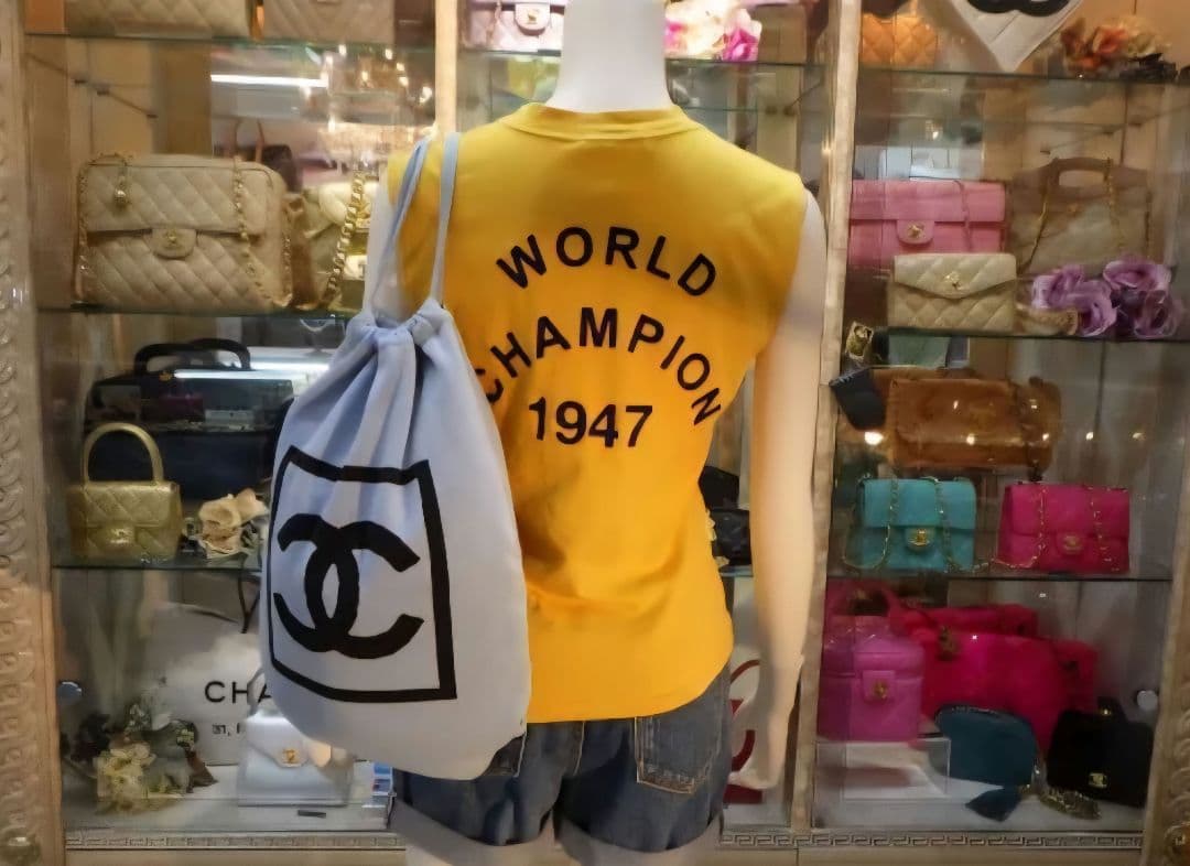 CHANELナップザックスポーツラインココマークブルーブラック美品