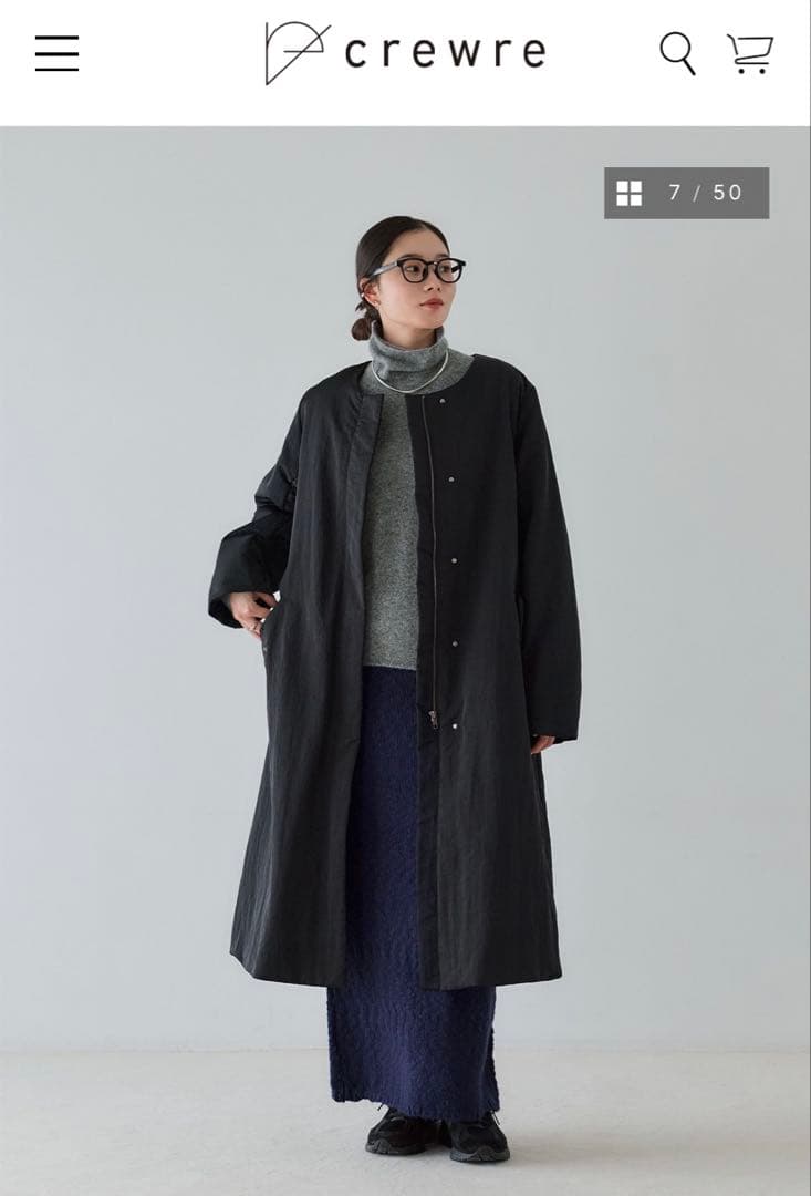 crewre クルーレ 2wayノーカラーパファーコート ブラック サイズ1