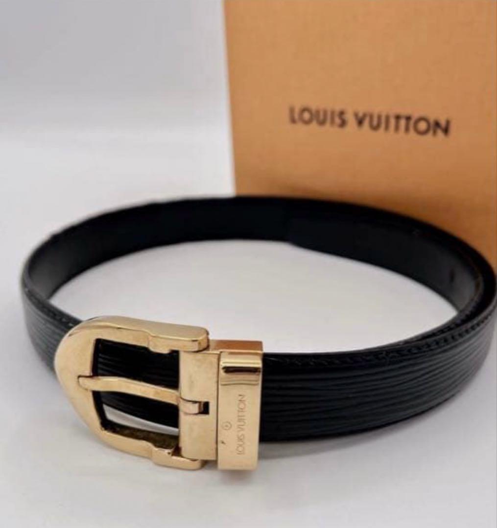 ルイヴィトン サンチュール レザーべルト ゴールドバックル 黒 110 44