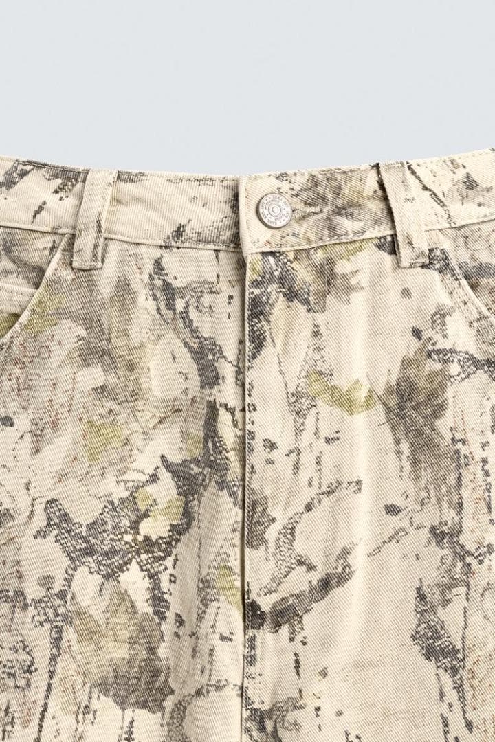 ZARA アブストラクト柄バギーフィットカーペンターパンツ EU36 jp29