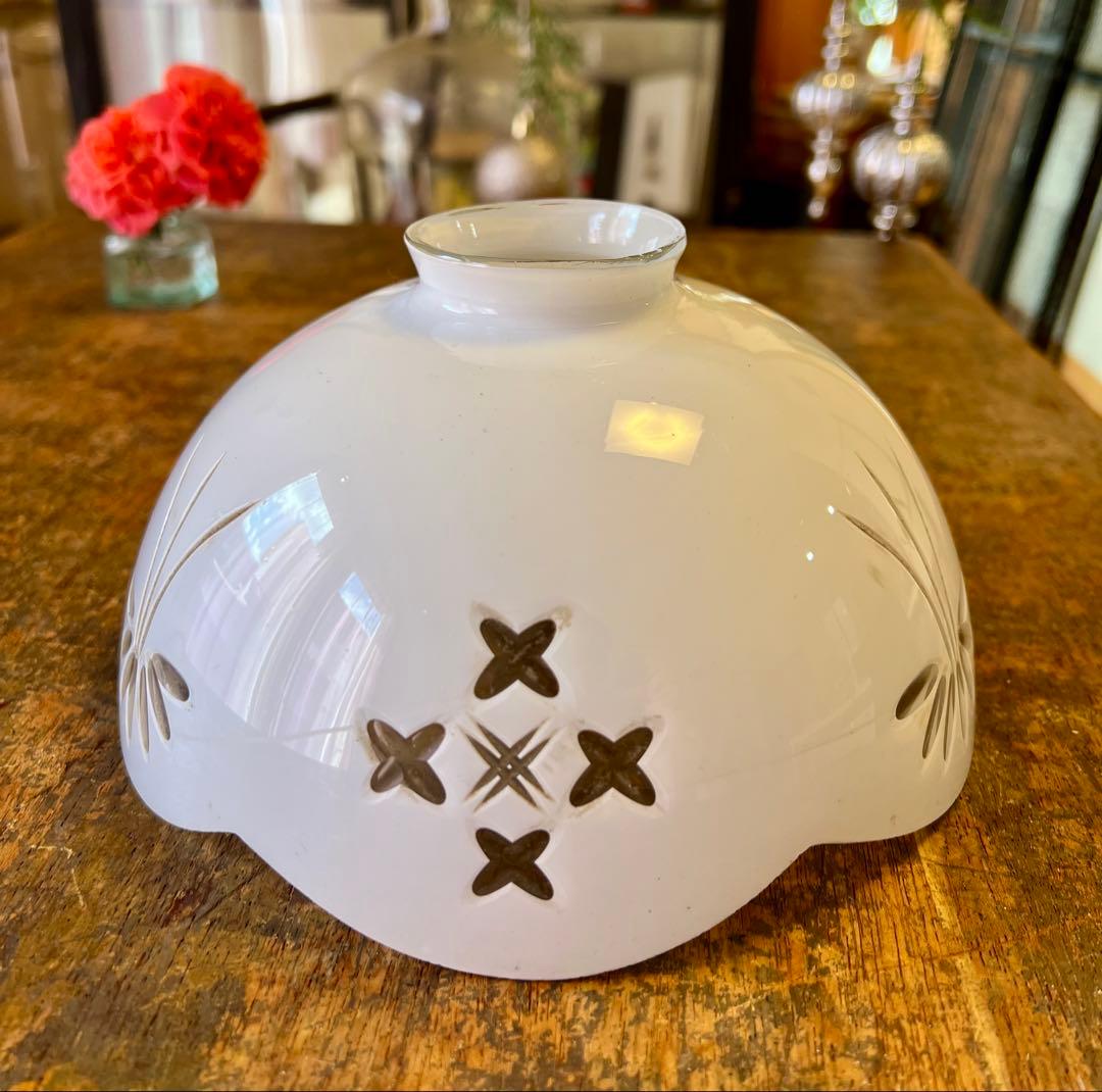 大正ロマン　被せガラス　電笠　切子　カット　アンティーク　照明　灯り　洋館