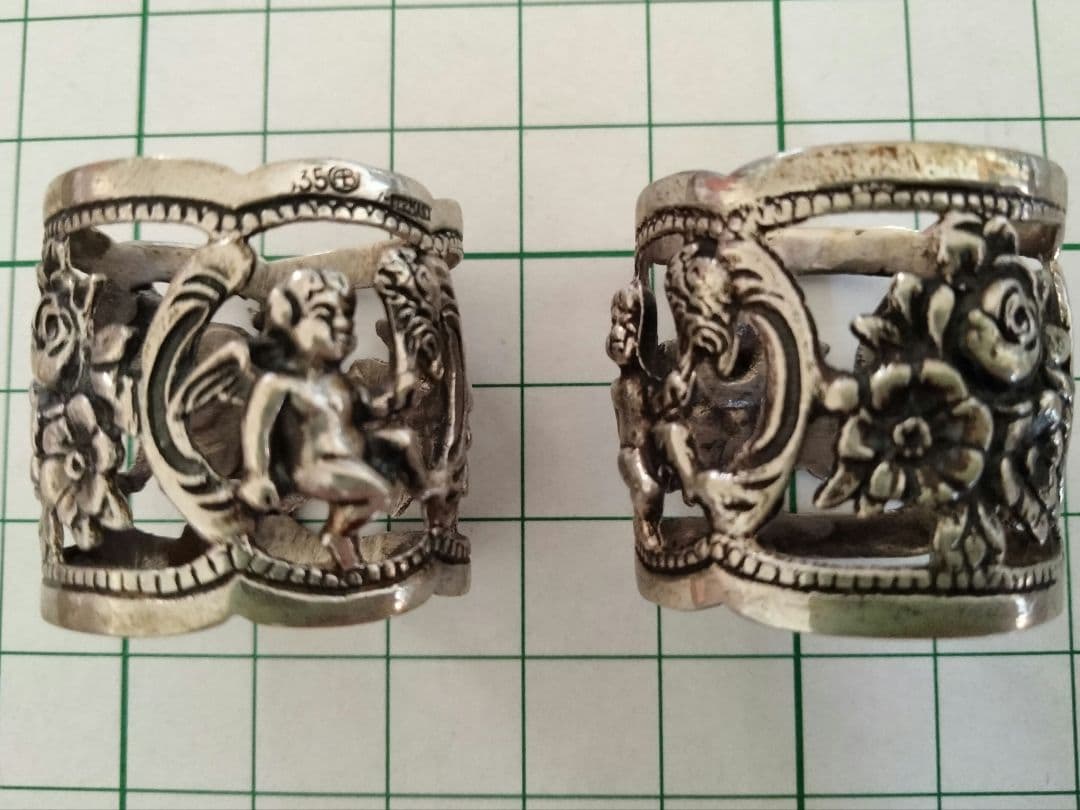 最終価格835シルバー.ナプキンリング、ヒルデスハイムの薔薇、天使