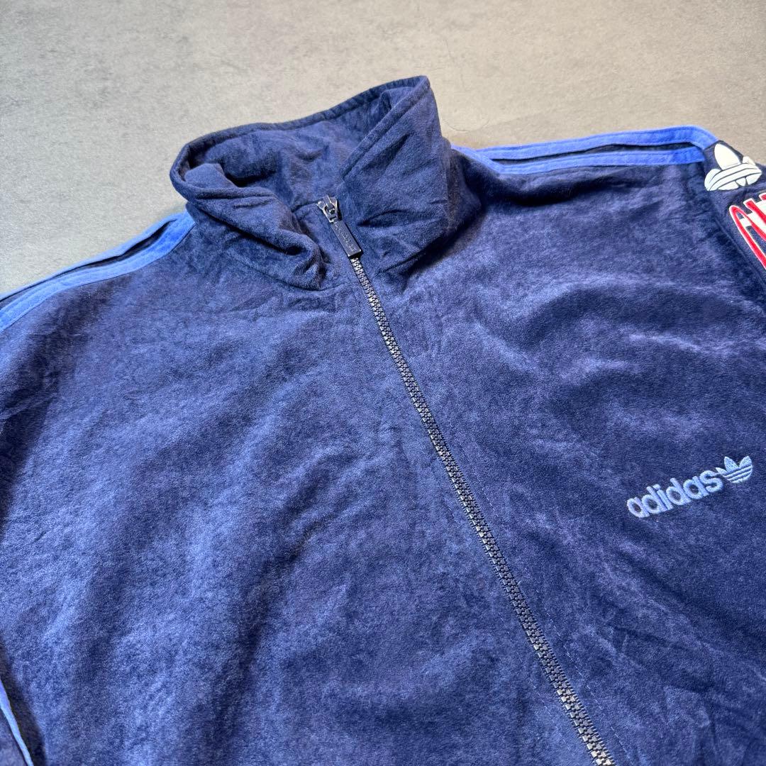 80s adidas ベロアトラックジャケット アディダス ジャージネイビー古着