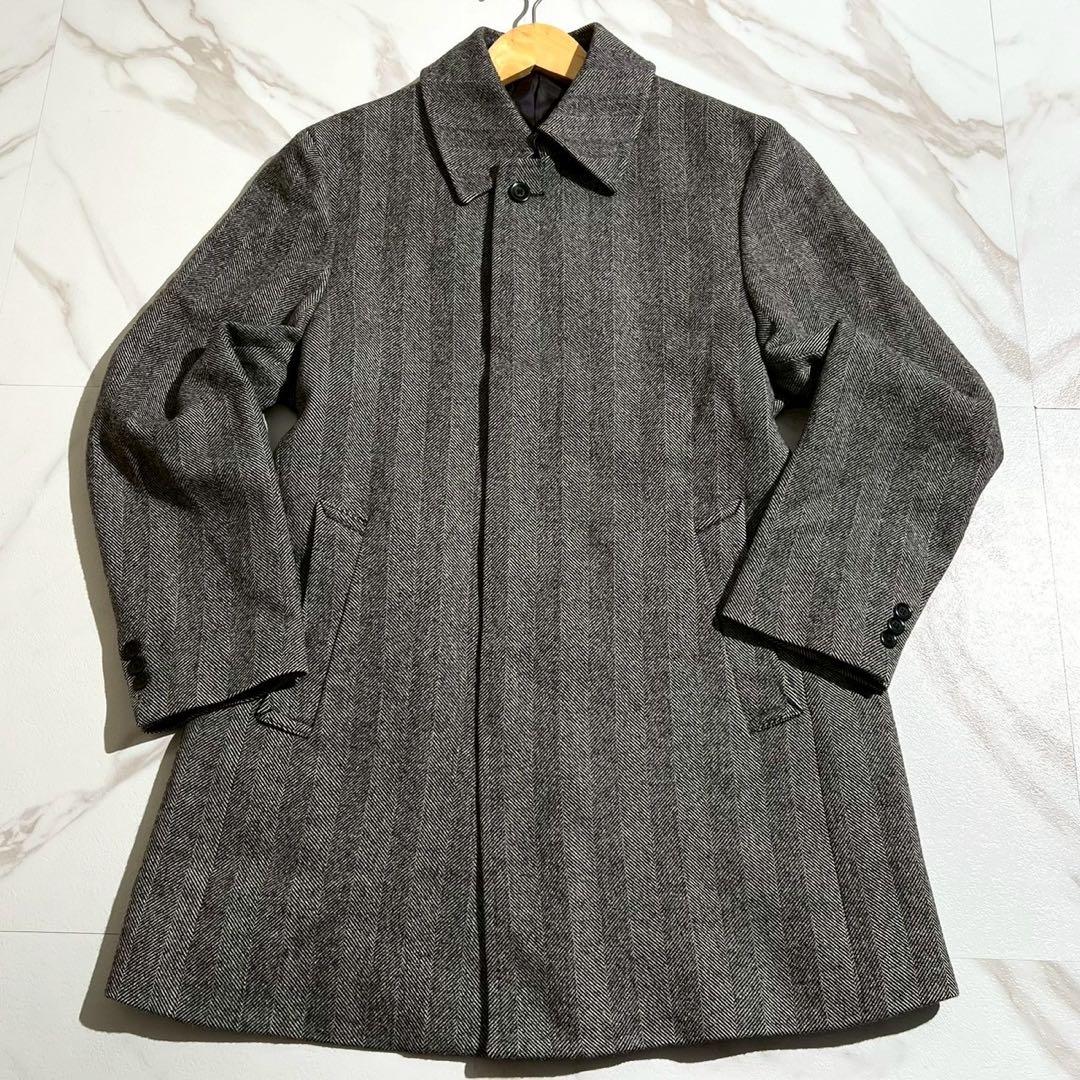 美品★ロロピアーナ★高級素材 ウールコート　ヘリンボーン ステンカラーコート M