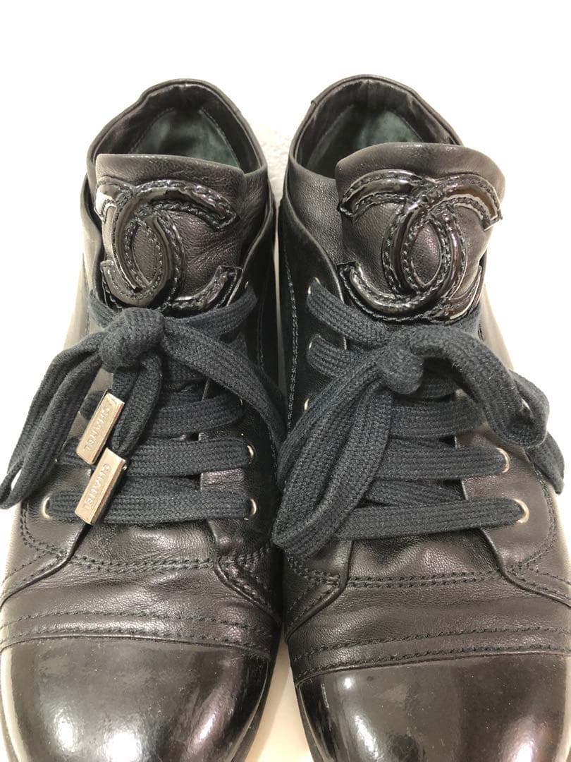 美品【CHANEL】レザースニーカー ブラック 36サイズ