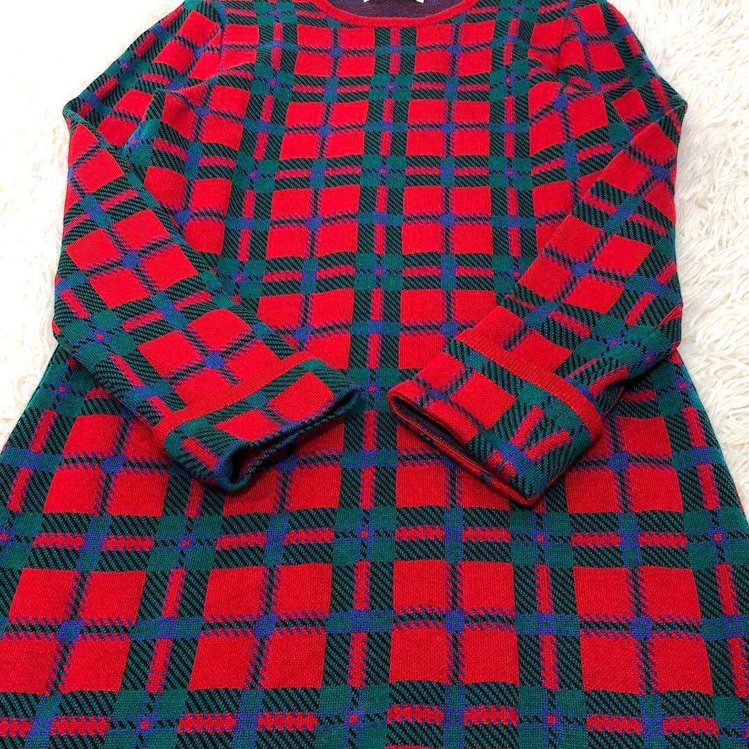 美品 イヴサンローラン ワンピース チェック ロング M ウール ニット 長袖