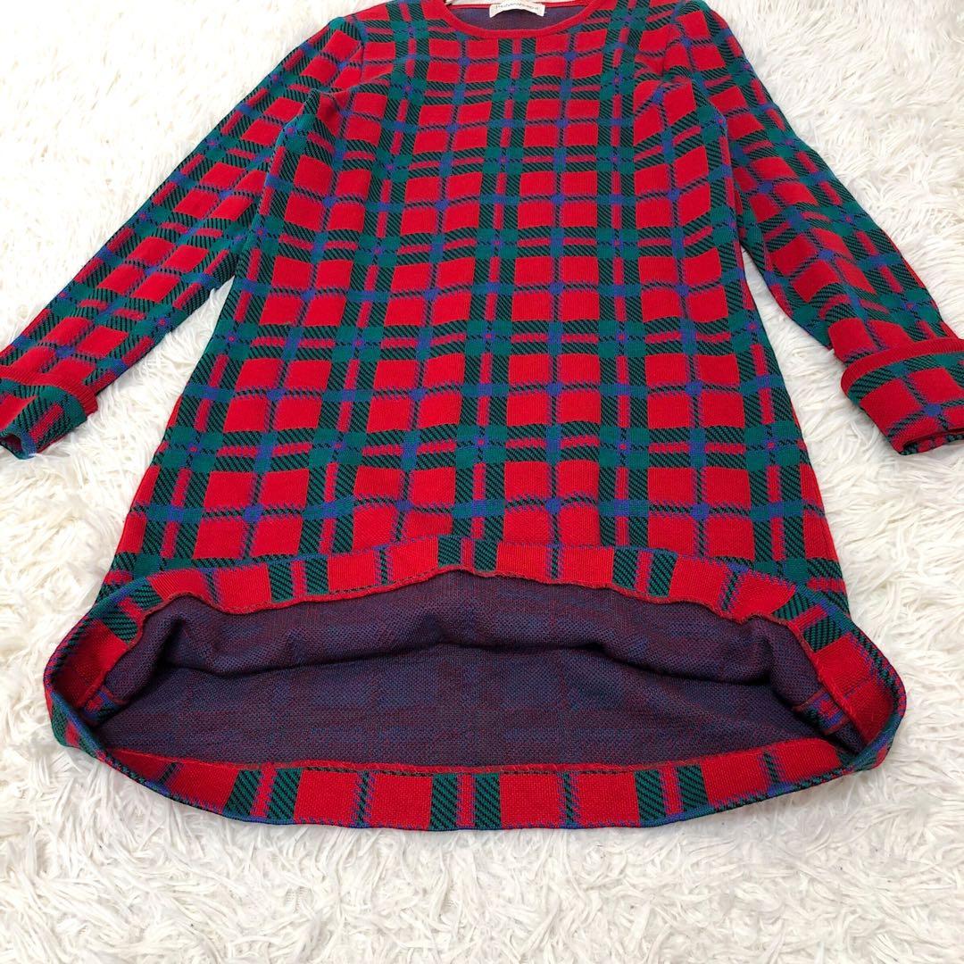 美品 イヴサンローラン ワンピース チェック ロング M ウール ニット 長袖