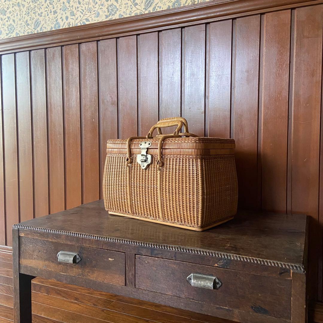 煎茶籠　籐カゴ　アンティーク　ラタン　バスケット　美品