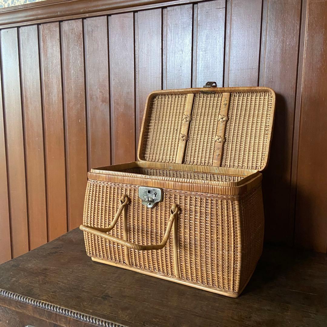 煎茶籠　籐カゴ　アンティーク　ラタン　バスケット　美品