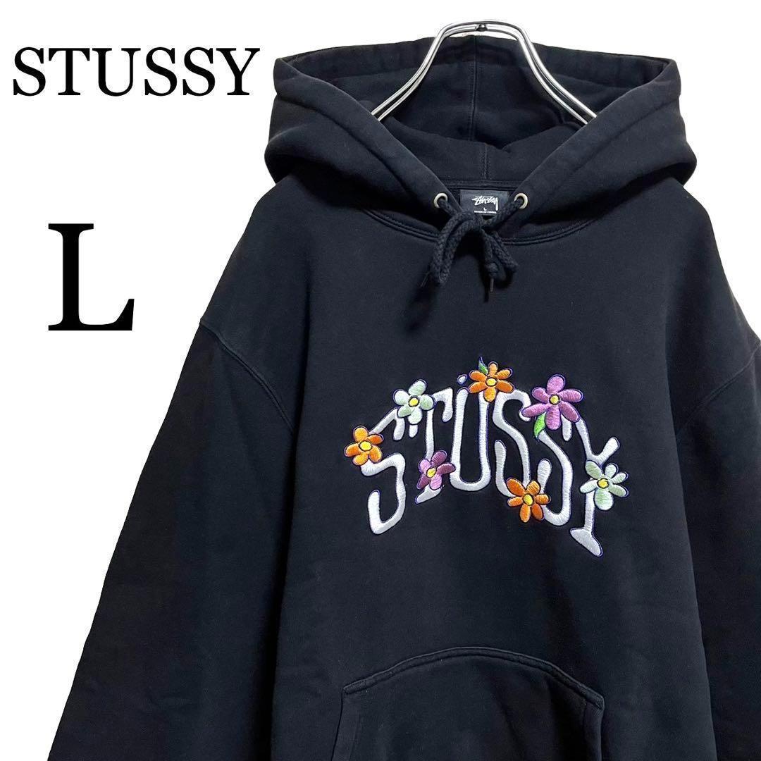 STUSSY】 ステューシー 花柄 刺繍 ビッグロゴ パーカー L ☆人気