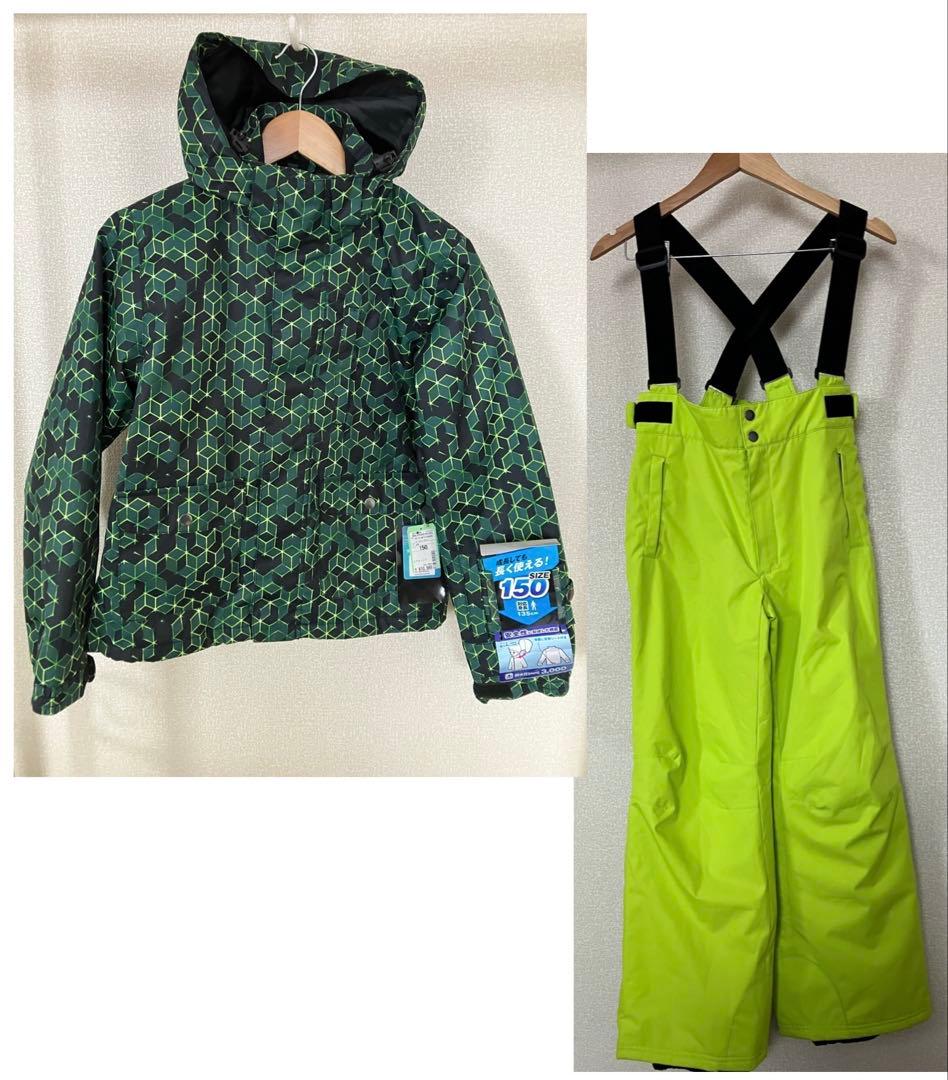 新品　スノーウェア 上下セット 150cm 黒緑×黄緑