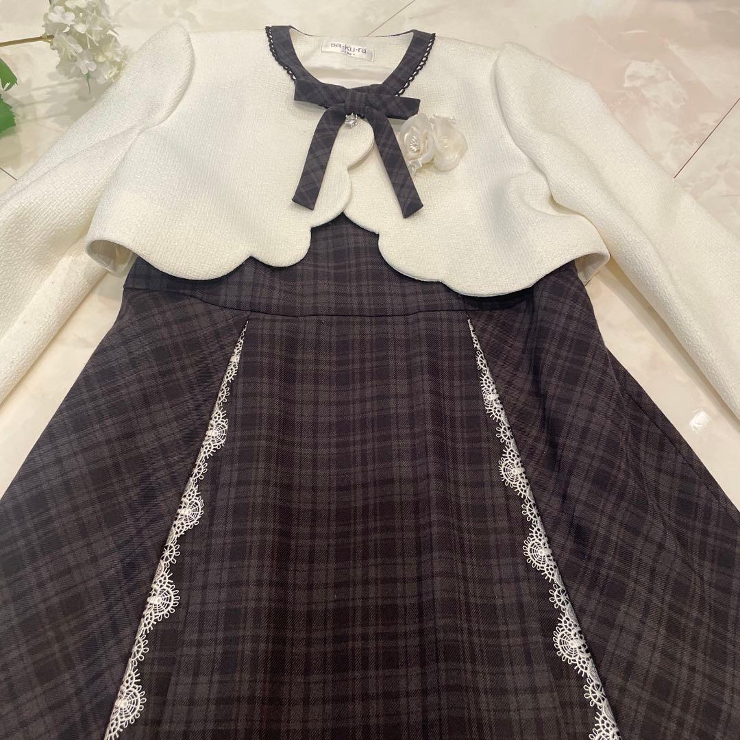 チェック×ホワイト セレモニー 入学 卒園 発表会 フォーマル