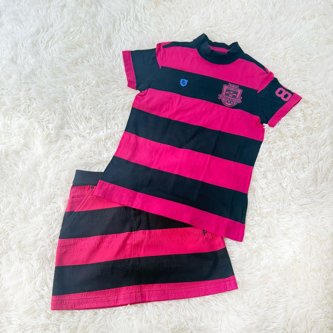 パーリーゲイツ　セットアップ　ボーダー　ピンク　黒