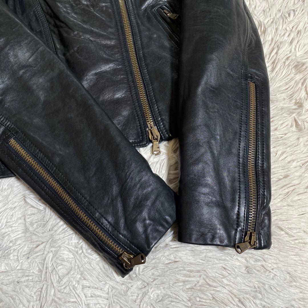 希少♡ダナキャランニューヨーク シングルライダースジャケット ラムレザー