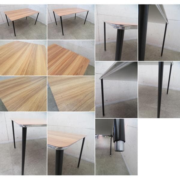 美品□インテリアズ□アルミ×木目/エルム□TEE□ダイニングテーブル