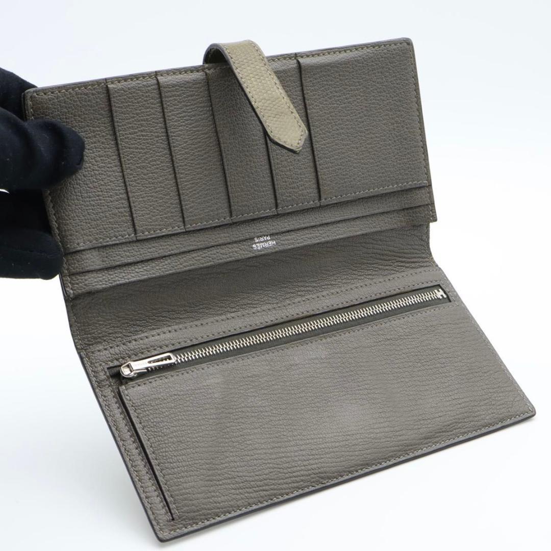 【極美品】HERMES ベアンスフレ　リザード グリーン系　長財布　□M刻印