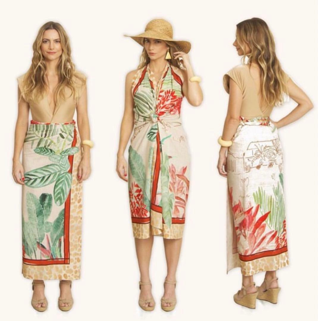 〓ARAGEM RIO〓 ボタニカル×バード イラスト プリント 大判ストール