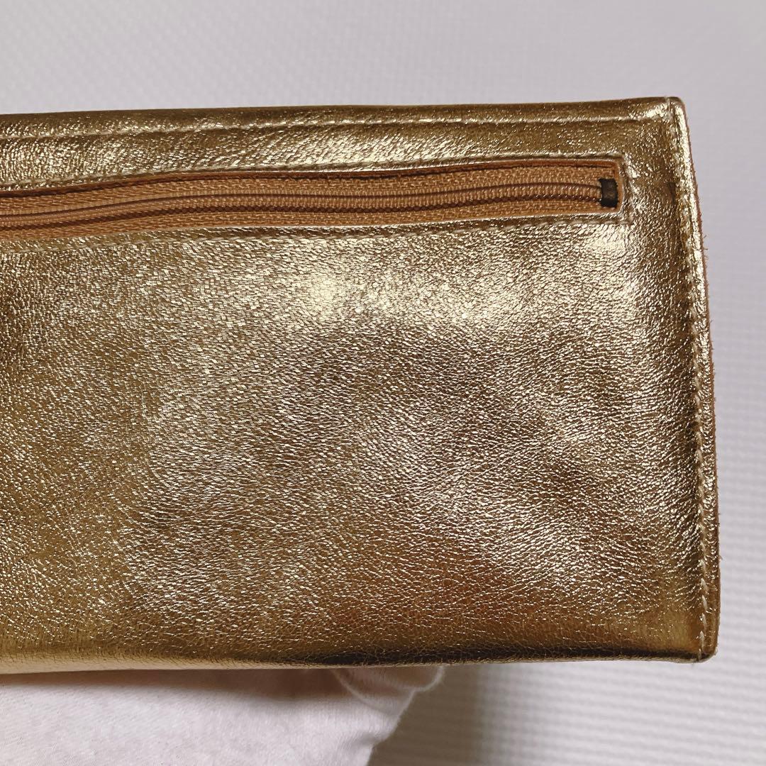 未使用IL BISONTEレザーフラップ長財布　ゴールド　袋カード付き