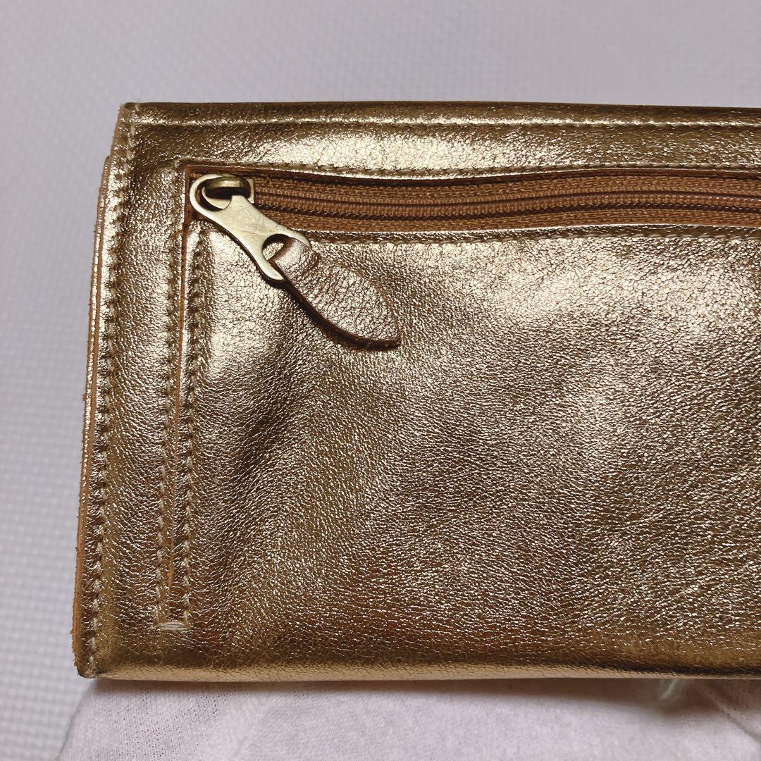 未使用IL BISONTEレザーフラップ長財布　ゴールド　袋カード付き