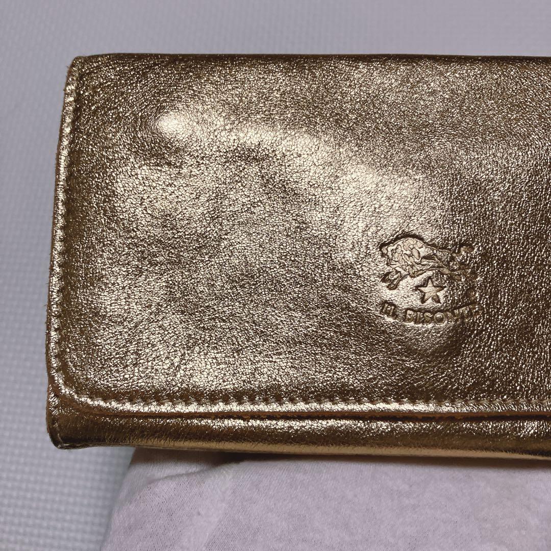 未使用IL BISONTEレザーフラップ長財布　ゴールド　袋カード付き
