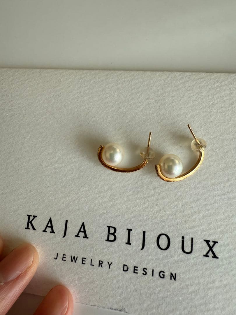 カジャビジュー イエローゴールドダイヤパールピアス