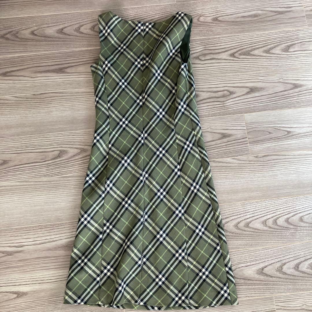 d*2様 オリーブグリーン チェック柄 ノースリーブワンピース