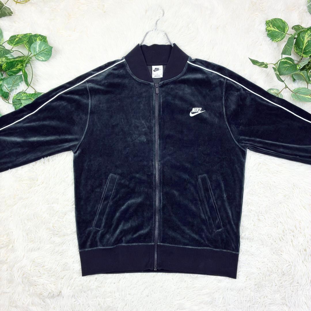 美品　ナイキ　ベロア　ワンポイントロゴ　刺繍ロゴ　トラックトップ　M　ブラック