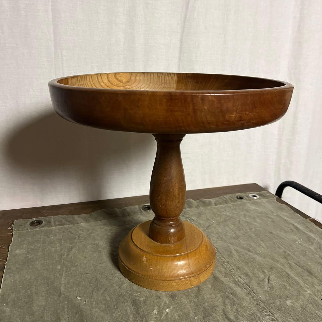 古雑貨アンティーク品◾️木製無垢材 大きなサイズ 木製コンポート皿