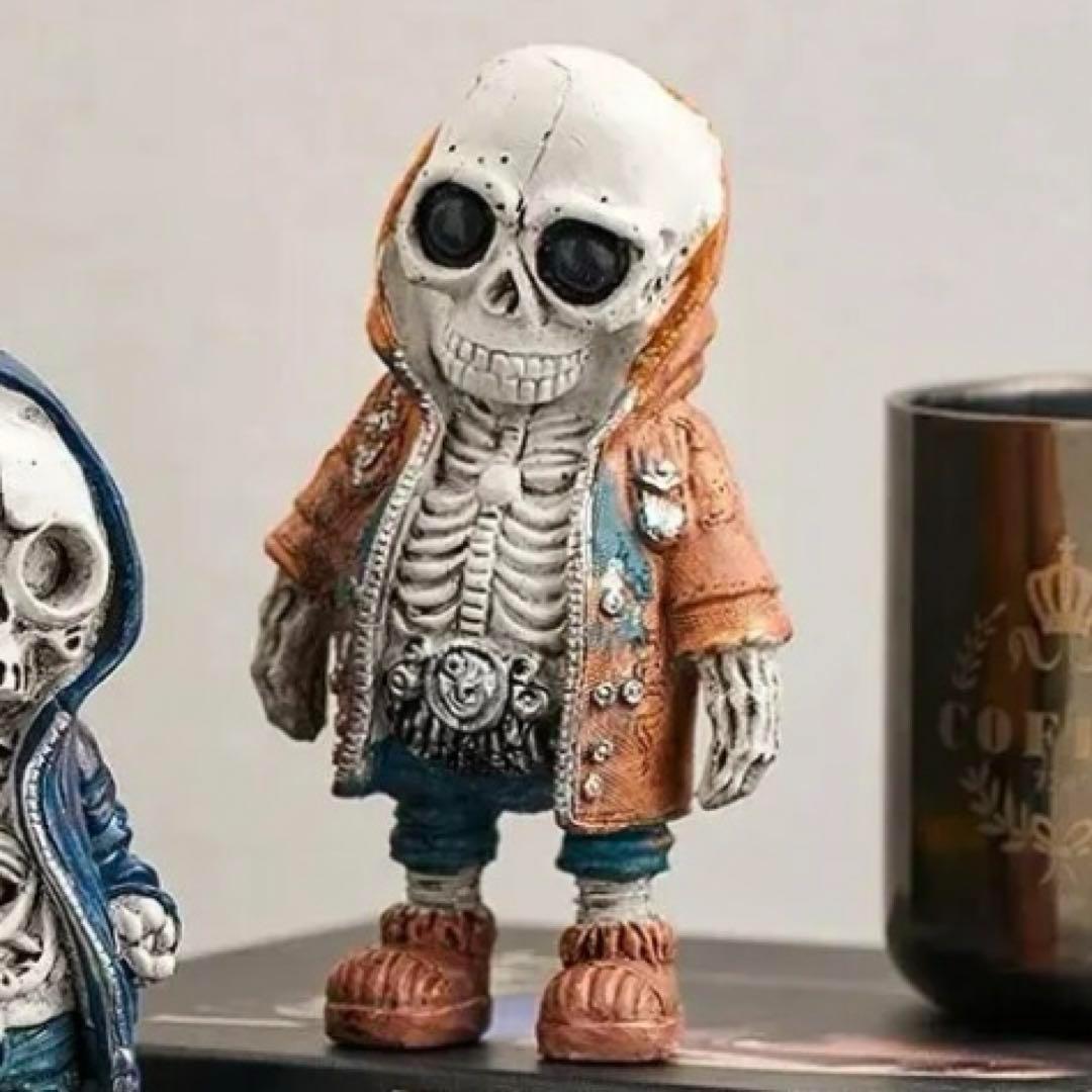 どくろ 骸骨 オレンジ フィギュア オブジェ ストリート カジュアル