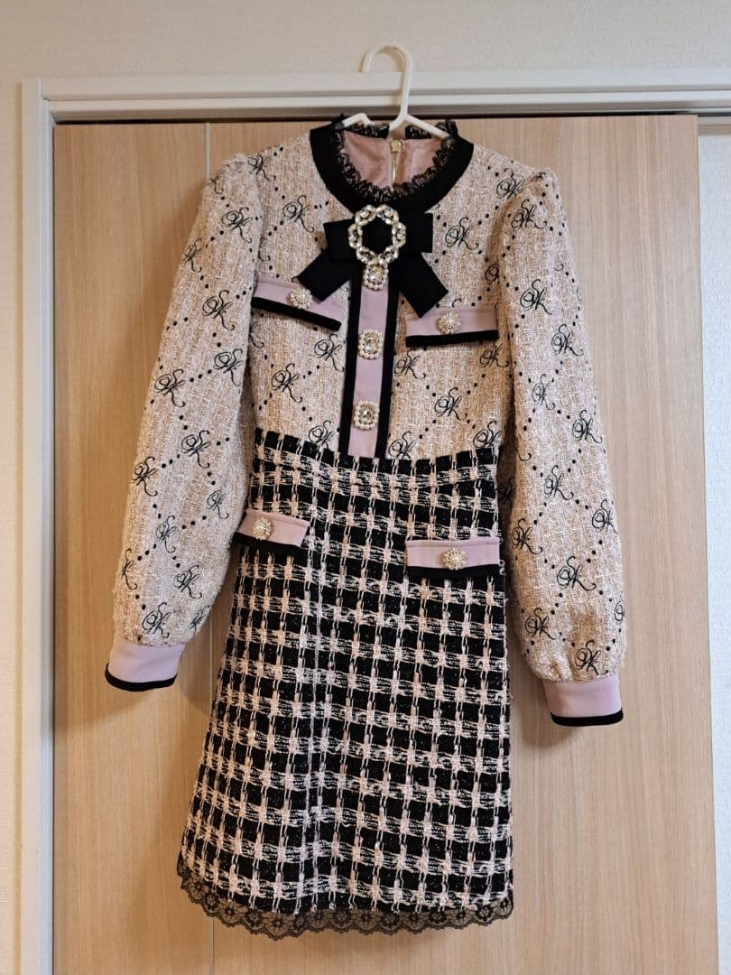 Swankiss ツイードドッキングワンピース ピンク