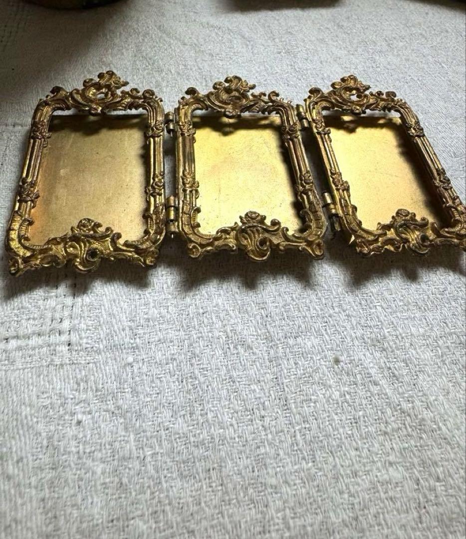 フランスアンティーク　3連フォトフレーム　真鍮製　フランスブロカント