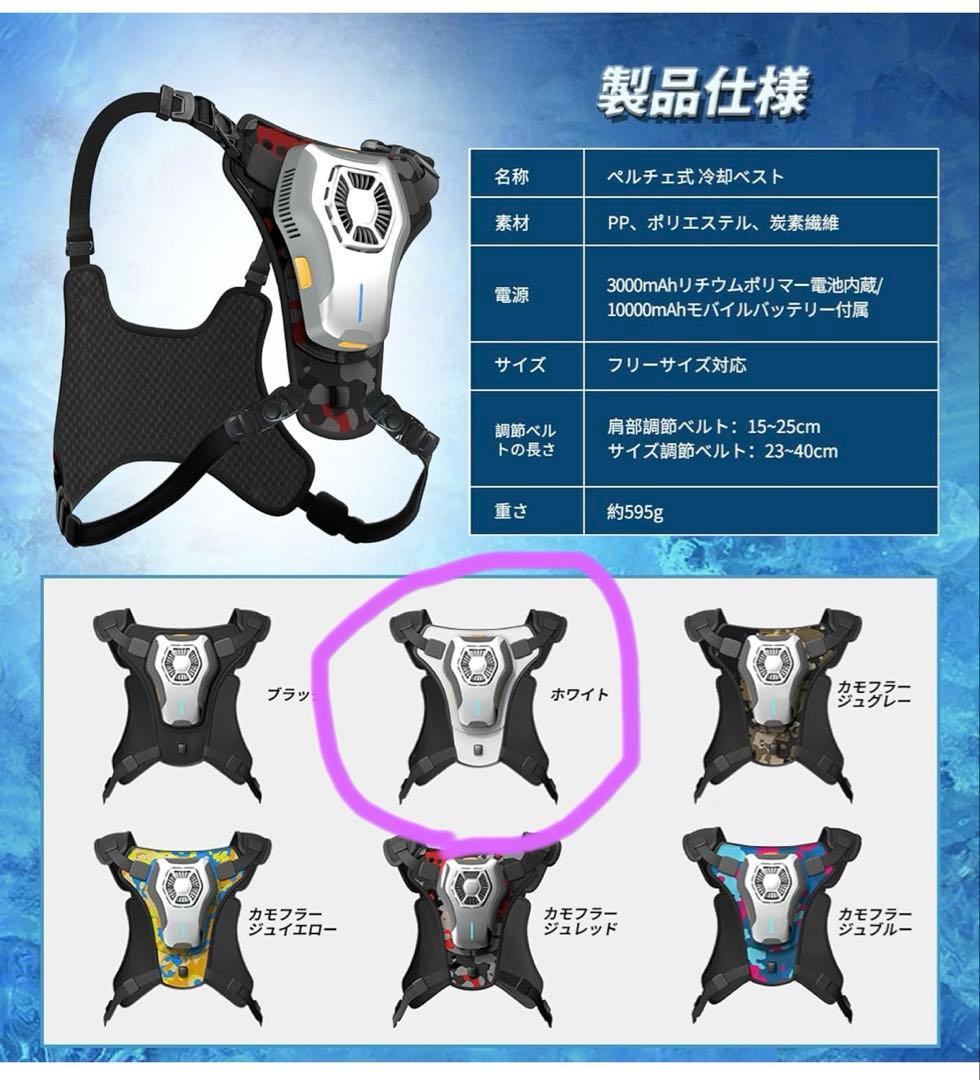 RuiPu ペルチェベスト 冷却プレート付き 10000mAh大容量バッテリー付