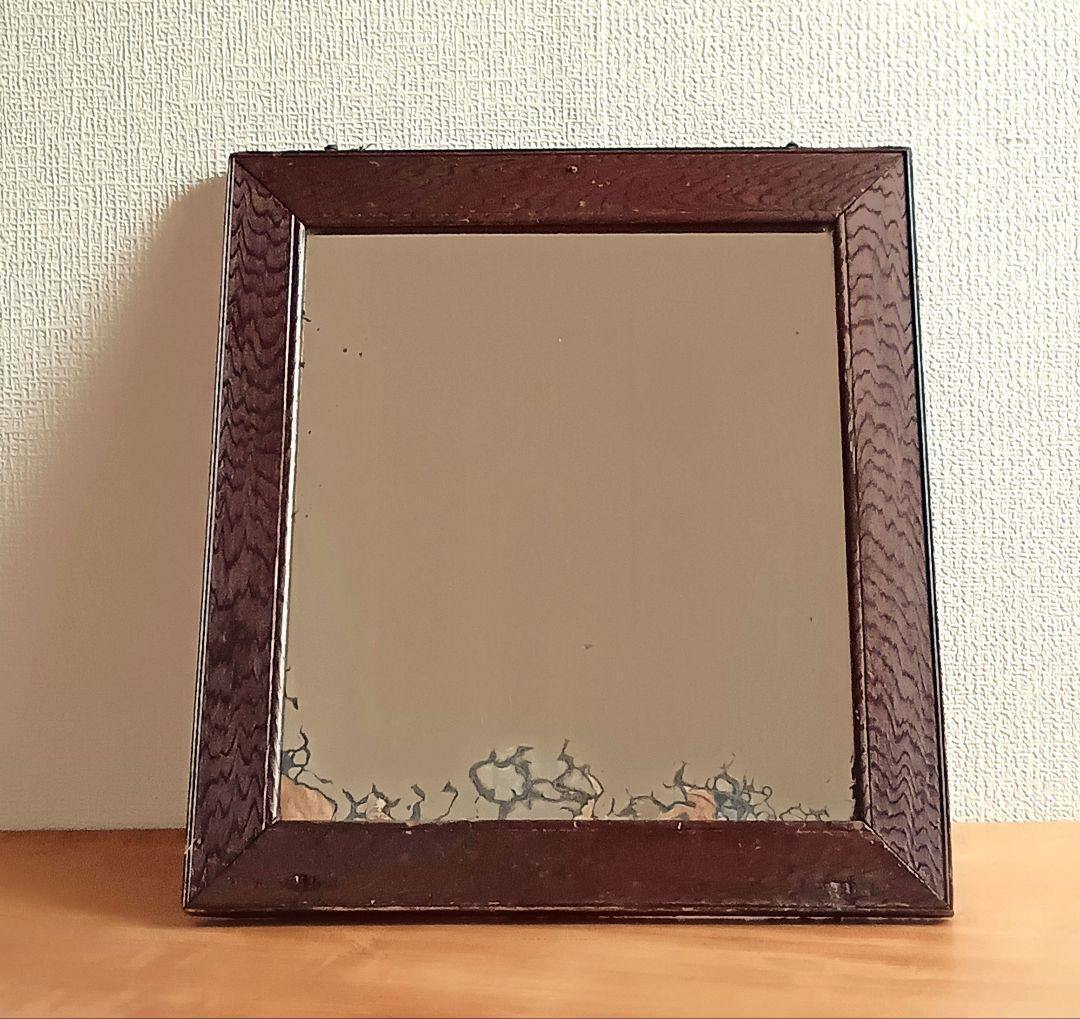 欅（けやき）無垢材 古鏡｜経年ガラス・クラッキングあり｜大正〜昭和初期（推定）