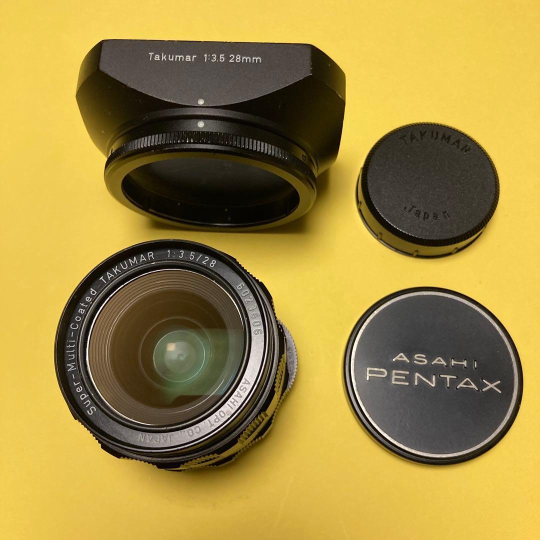 整備済美品 M42 TAKUMAR 28mm F3.5 純正角型フード タクマー