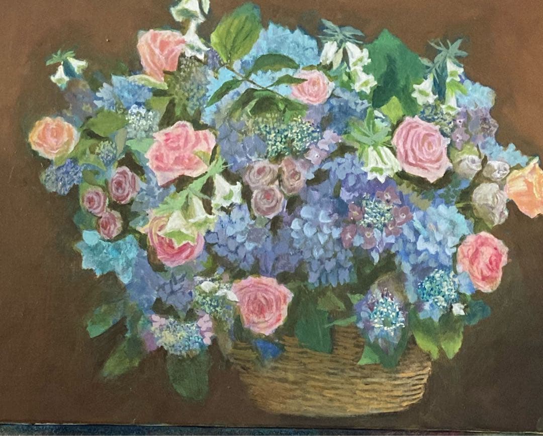 油彩画　「　花　かご　」　原画　F6