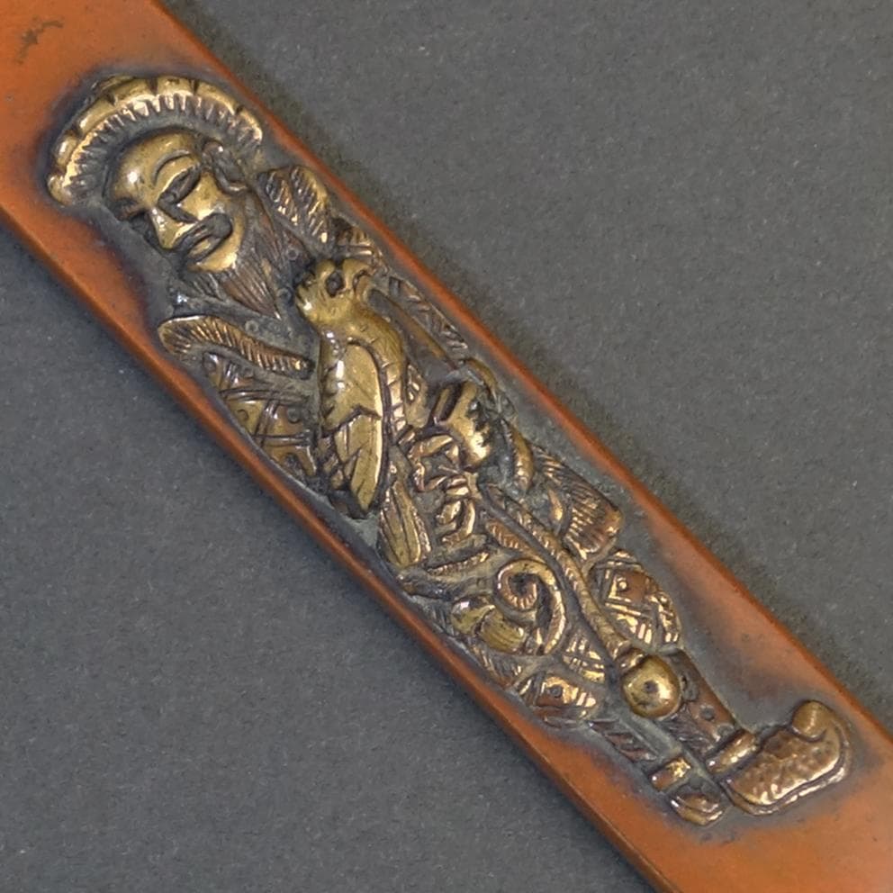 鍔 鐔 小柄 日本刀 刀装具 武具 骨董【素銅磨地 高肉彫 鍍金 韃靼人図小柄】