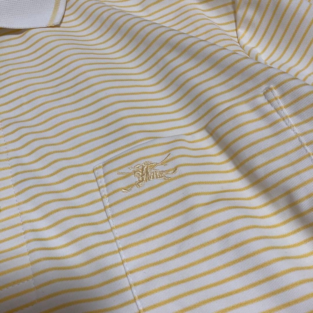 《良品》BURBERRY GOLF ポロTシャツ イエロー L ゴルフ ボーダー