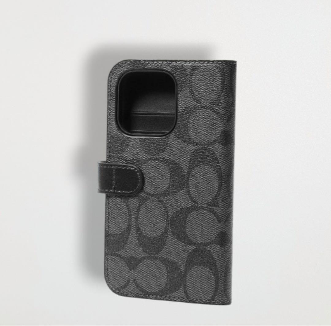 COACH コーチ　iPhone14Pro カバー　手帳ケース　シグネチャー　黒