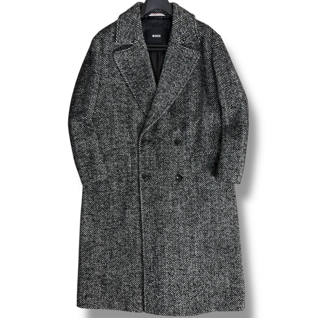 J6230 美品 ヒューゴボス 現行ヘリンボーンツイードダブルチェスターコート