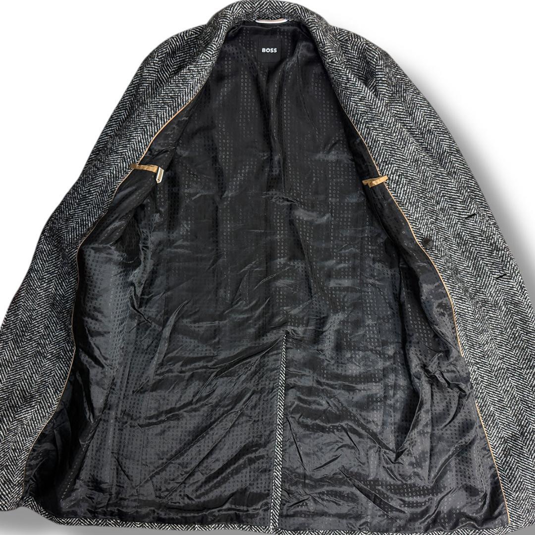 J6230 美品 ヒューゴボス 現行ヘリンボーンツイードダブルチェスターコート