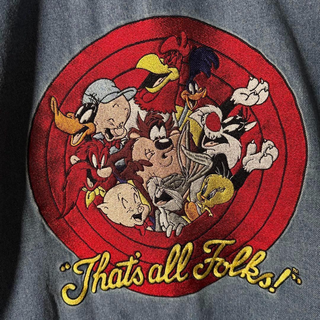 ルーニーテューンズ デニムジャケット ビッグロゴ バック刺繍 ダブルポケット M