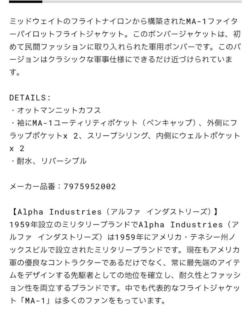 2025年モデル　アルファインダストリーズ　МA-1　Lサイズ