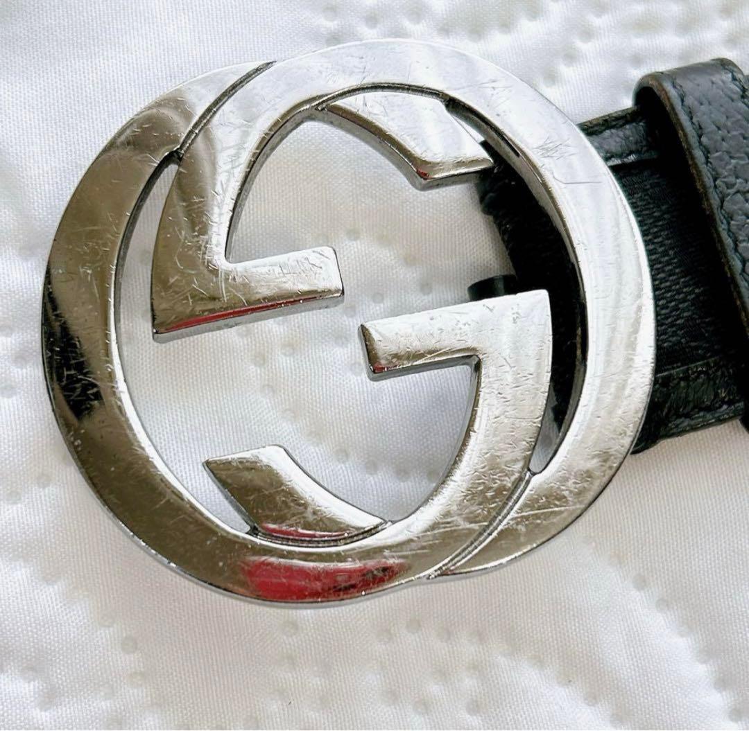 GUCCI ブラックレザー ベルト ダブルGロゴ