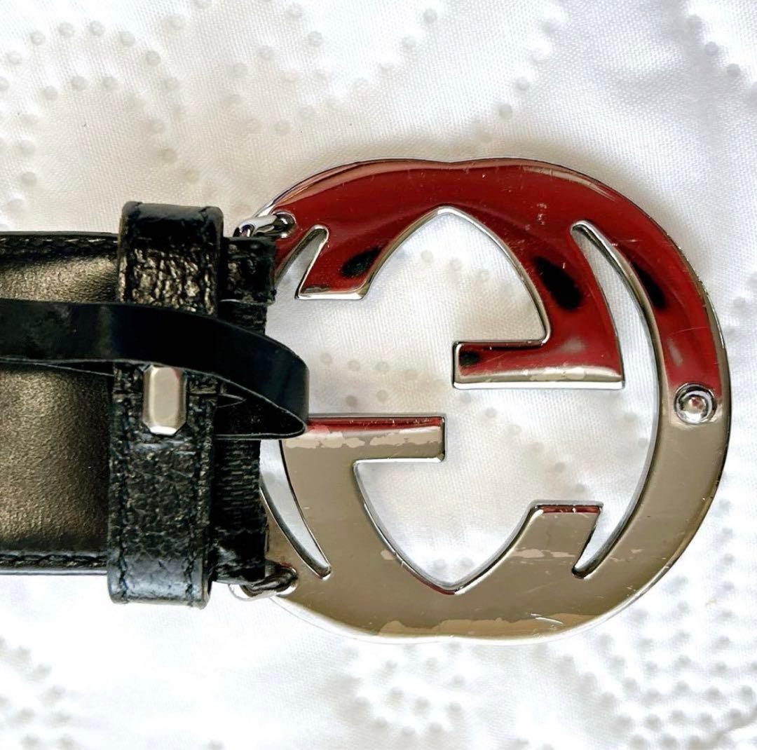 GUCCI ブラックレザー ベルト ダブルGロゴ