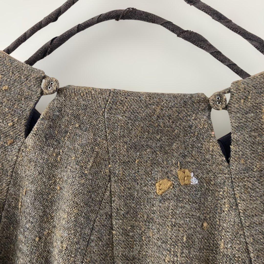 美品mina perhonenミナペルホネンpebbleカーキ刺繍ヤクワンピース