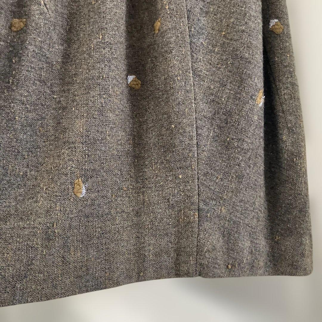 美品mina perhonenミナペルホネンpebbleカーキ刺繍ヤクワンピース