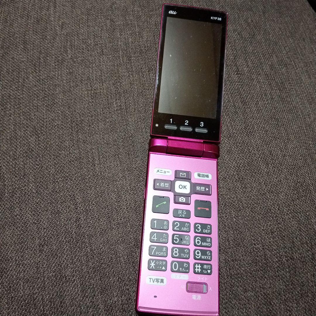 【美品】キョーセラ　au　KYF38　かんたん携帯　ガラケー　ピンク　充電器付